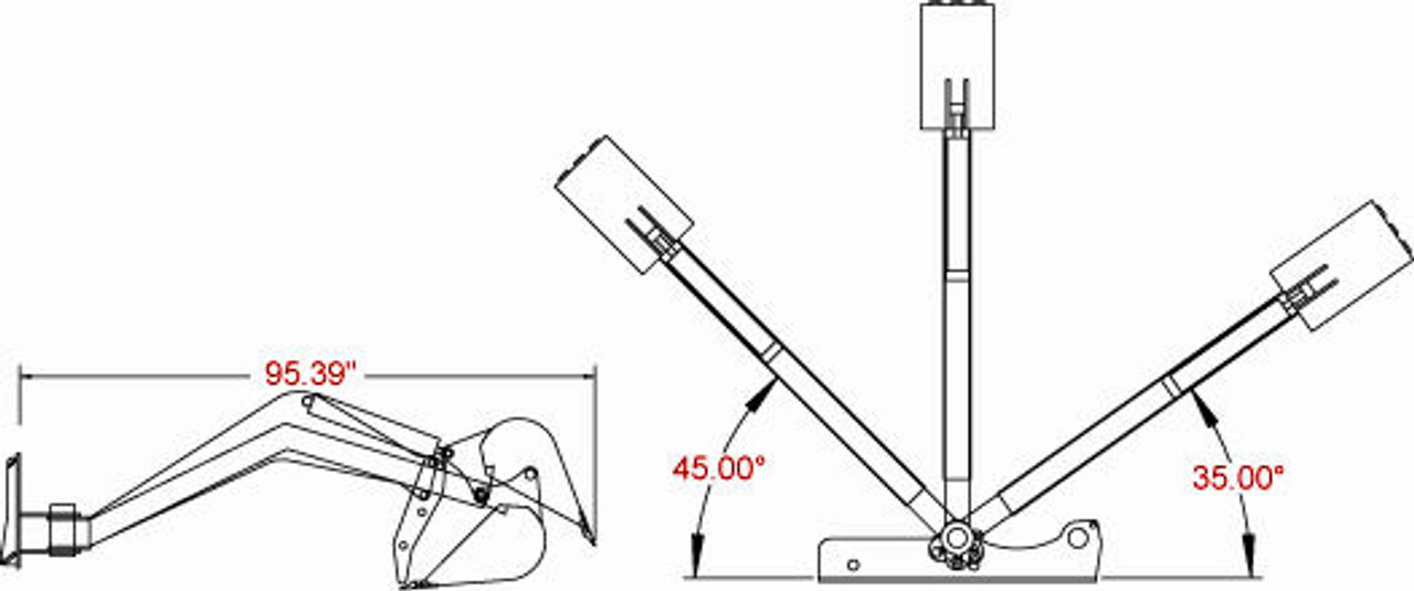 Graphic showing the reach of our swing arm skid steer backhoe attachments 